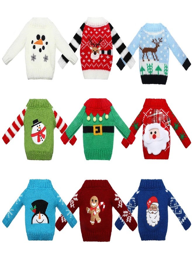 Aoriher 9 Pcs Christmas Accessories Clothes Accessory Sweater Set Knitted Clothing Elk Christmas Tree Snowflake Print Set (Elk Style) - Image 1